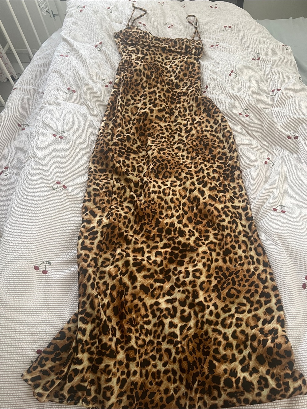 Leopard Print Slip Midi Dress in Tan/Brown